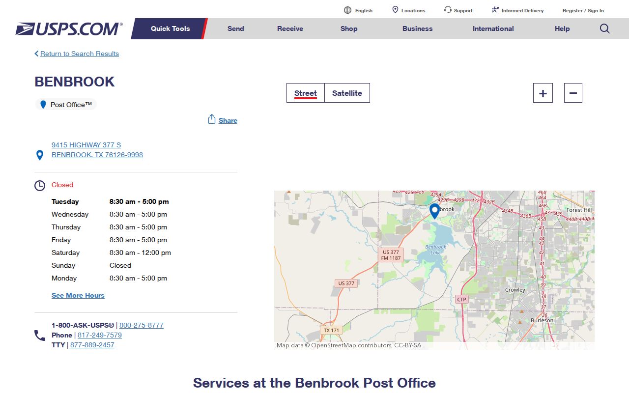 Benbrook residents directory view of the USPS Benbrook Post Office ZIP listing