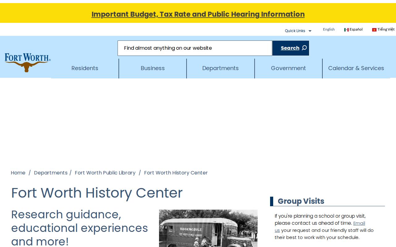 Benbrook residents directory view of Fort Worth History Center local-history resources
