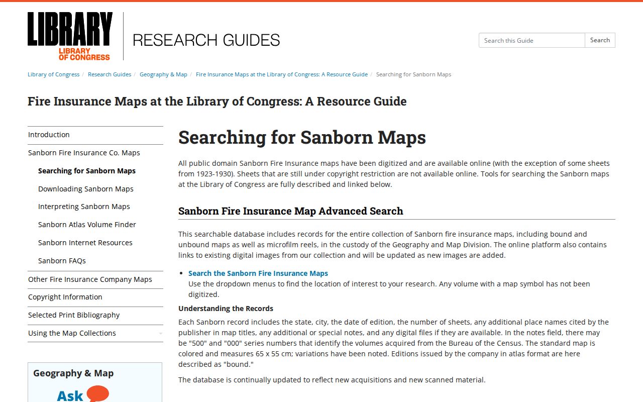 Benbrook previous residents Sanborn map research through the Library of Congress search guide