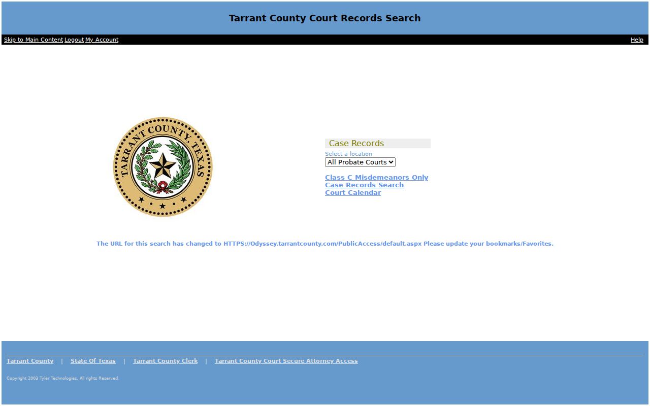 Benbrook resident lookup through the Tarrant County Odyssey court search